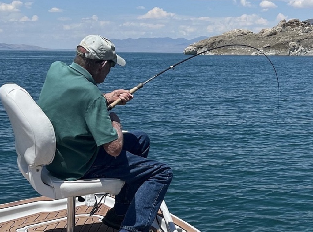 Fish On Pyramid Lake - Reeling in an 18 lbs Lahontan Cutthroat Trout