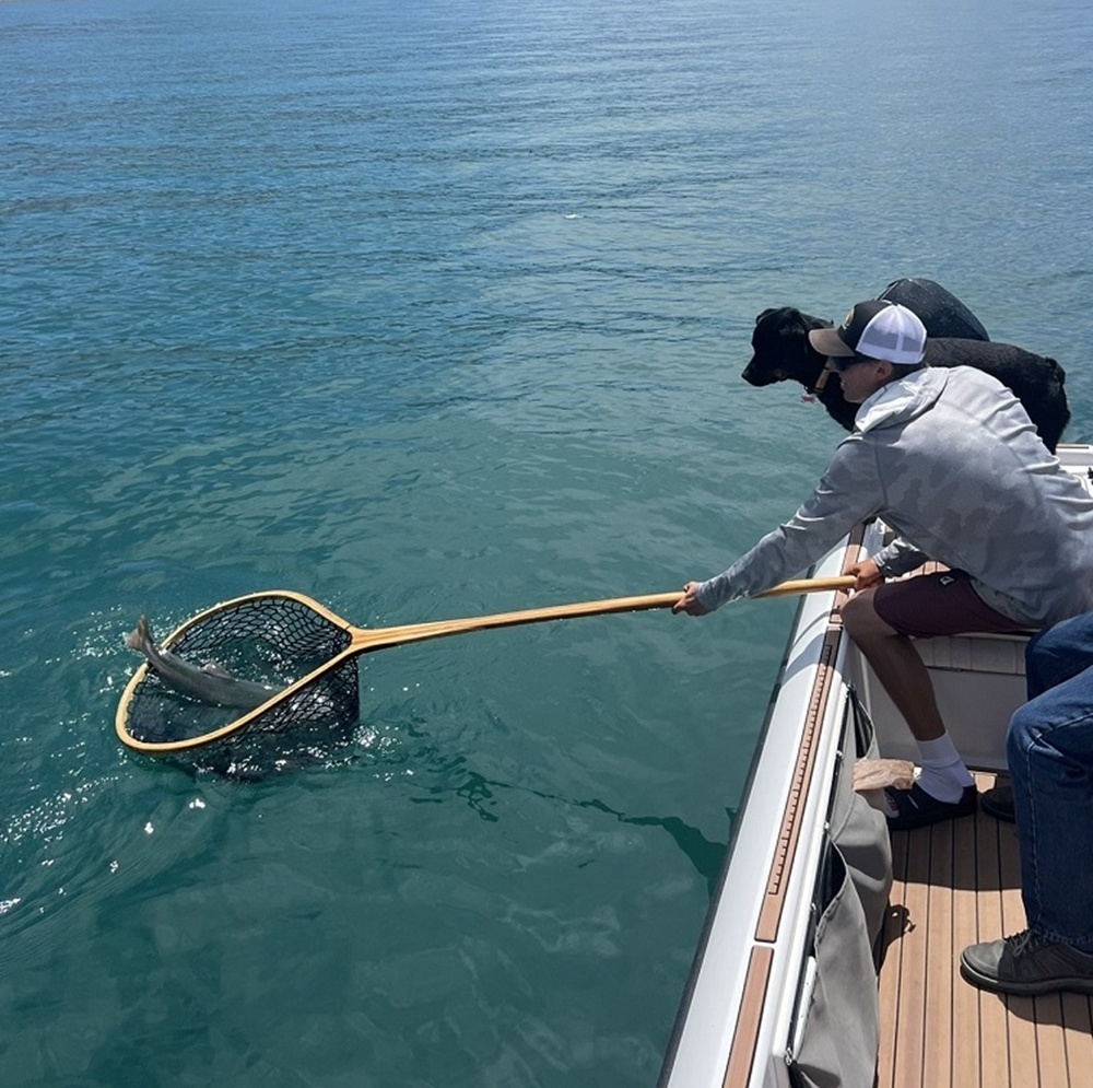 Guide helping client - net shot